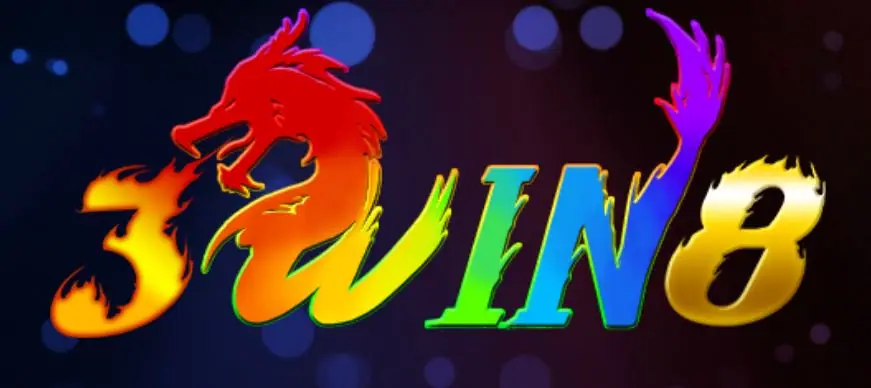 3Win8 logo with a fiery red dragon forming the W and rainbow lettering on a dark blue bokeh background