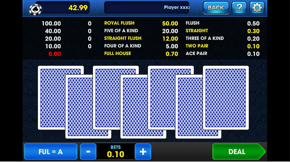 Bola Tangkas on 3Win8 with seven face-down cards, the paytable and the FUL = A indicator
