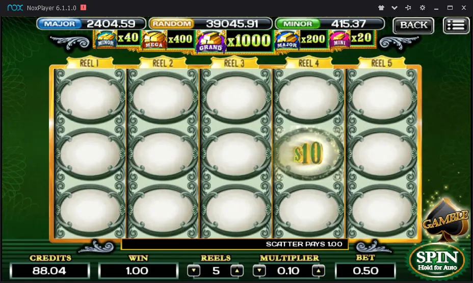 The Green Machine Deluxe on ACE333 with a $10 value on reel 4, Scatter Pays 1.00 at a 0.10 multiplier