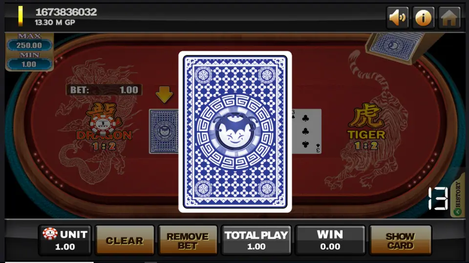 Dragon's card enlarged for the squeeze, with a 13-second timer