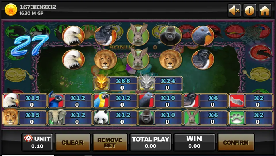 Super Dragon 3D betting panel on Joker123 with eagle, peacock, parrot, lion, elephant, panda, gorilla and rabbit odds and two dragon bets