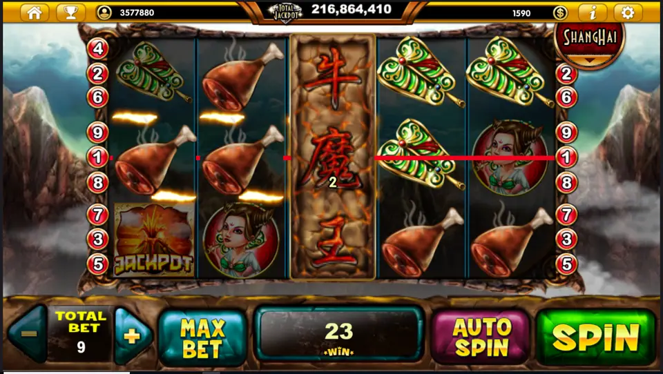 Drumsticks linking through the reel-three wild for 23, with a Jackpot symbol on reel one