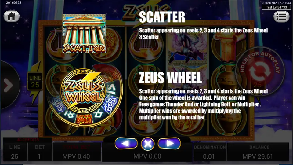 Zeus Scatter and Zeus Wheel rules: three temples on reels 2, 3 and 4 spin the wheel